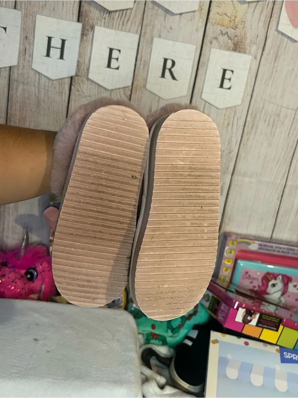 The Children's Place Plush Faux-Fur Cuff Slippers - Blush Pink